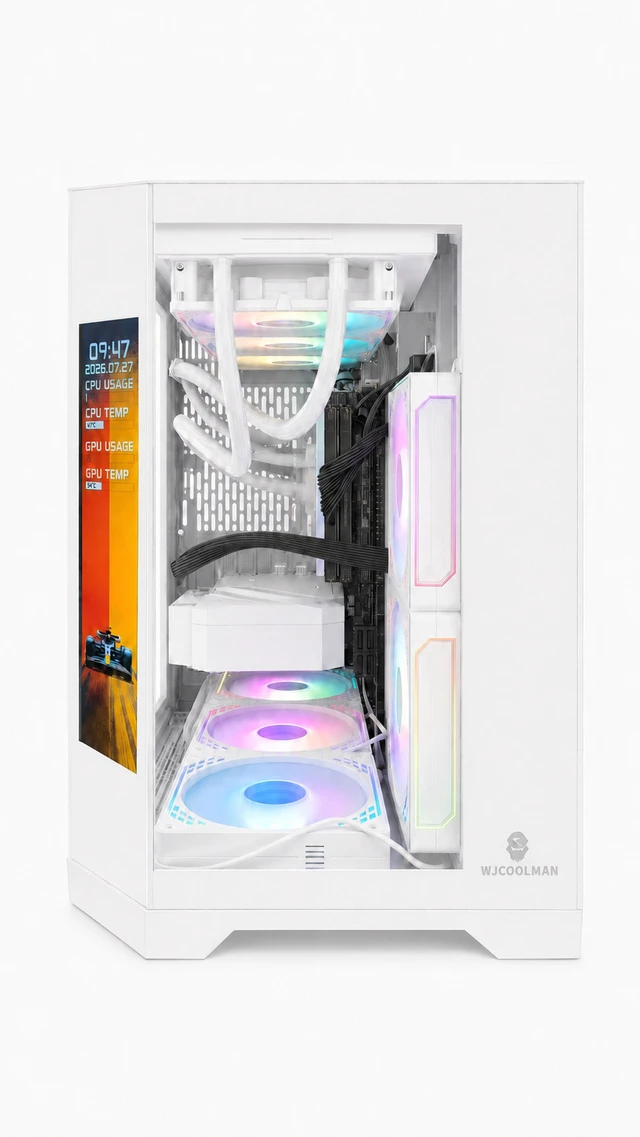 Alt view image 2 of 5 - Uniway Gaming Desktop AMD Ryzen7 8700F / Liquid Cooled /32G DDR5 Ram/ NVIDIA RTX5060 AI Powered /1TB M.2 NVMe SSD/ Win11 Pro with Side Display Screen Ryzen 7 8700F White RTX5060
