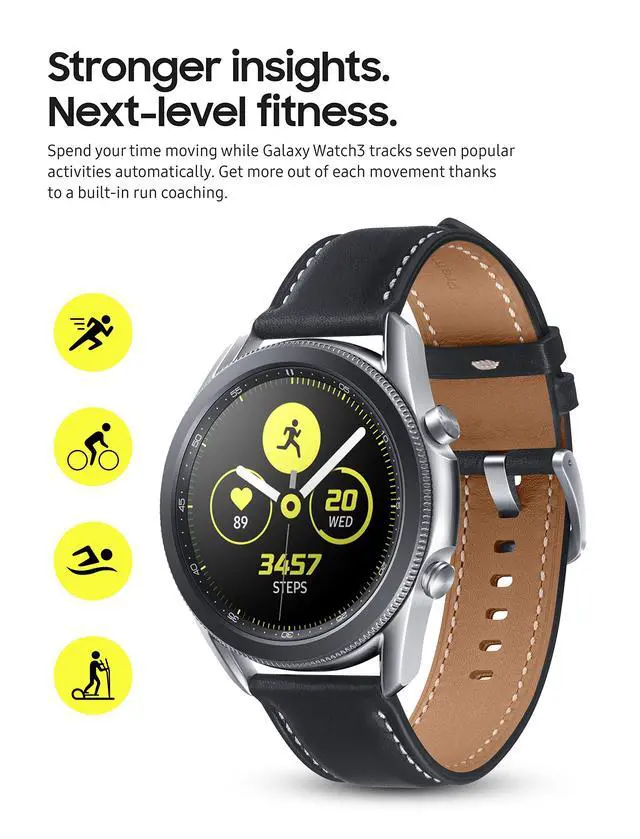 Alt view image 5 of 7 - Samsung Galaxy Watch 3 (41mm, GPS, Bluetooth) Smart Watch with Advanced Health monitoring, Fitness Tracking , and Long lasting Battery - Mystic Silver (US Version)- (Grade A+)