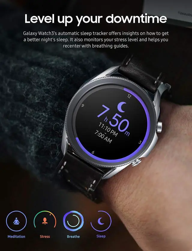 Alt view image 6 of 7 - Samsung Galaxy Watch 3 (41mm, GPS, Bluetooth) Smart Watch with Advanced Health monitoring, Fitness Tracking , and Long lasting Battery - Mystic Silver (US Version)- (Grade A+)
