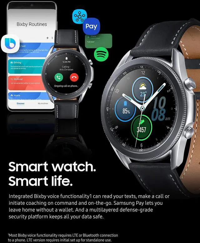 Alt view image 7 of 7 - Samsung Galaxy Watch 3 (41mm, GPS, Bluetooth) Smart Watch with Advanced Health monitoring, Fitness Tracking , and Long lasting Battery - Mystic Silver (US Version)- (Grade A+)
