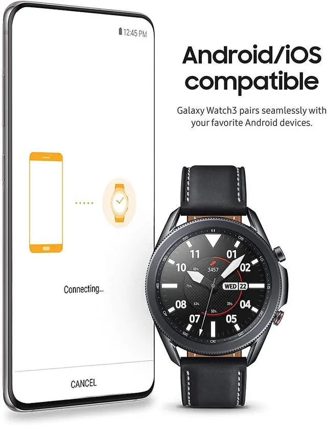 Alt view image 5 of 7 - Samsung Galaxy Watch3 GPS Smartwatch (Bluetooth, 45mm, Mystic Black) (Grade A)