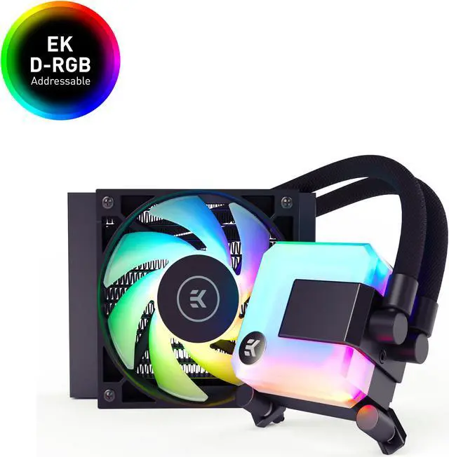 Main image of EK 120mm AIO D-RGB All-in-One Liquid CPU Cooler with EK-Vardar High-Performance PMW Fans, 120mm Fan, Intel 115X/1200/2066, AMD AM4, (120mm AIO) LGA 1700 Compatible(Requires purchase of LGA 1700 Kit)