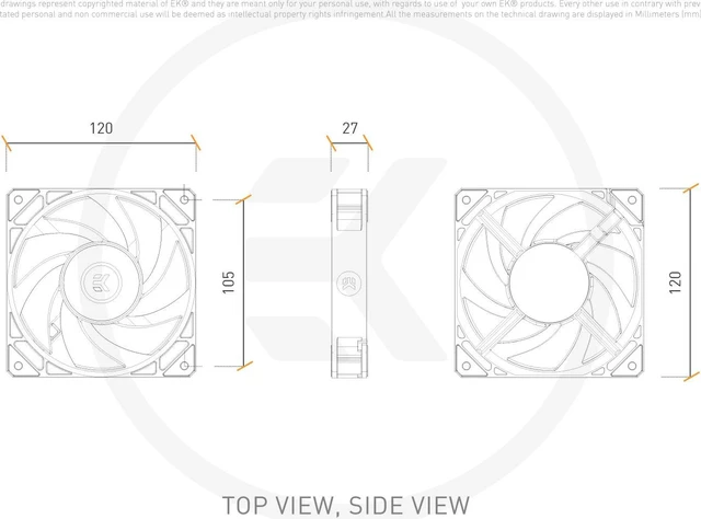 Alt view image 7 of 14 - EK-Loop Fan FPT 120 - 120mm Black (550-2300rpm)