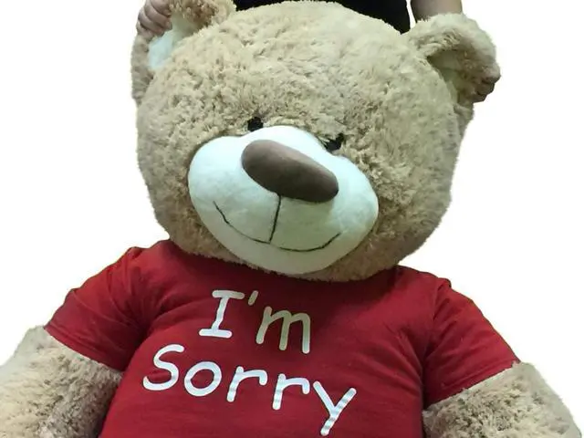 Alt view image 3 of 7 - I'm Sorry Giant Teddy Bear 5 Feet Tall Tan Color Soft Wears T shirt that says I'M SORRY