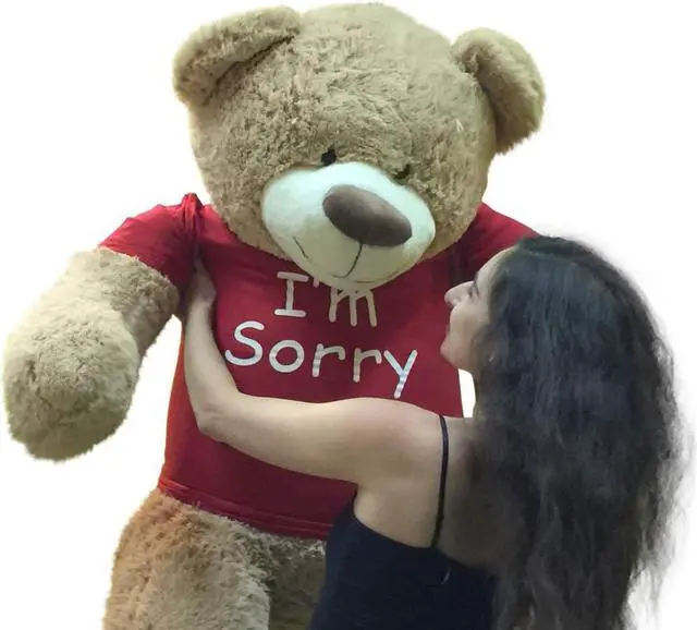 Alt view image 5 of 7 - I'm Sorry Giant Teddy Bear 5 Feet Tall Tan Color Soft Wears T shirt that says I'M SORRY