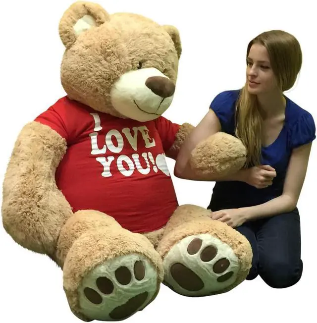 Alt view image 5 of 8 - I Love You Giant 5 Foot Teddy Bear Soft 60 Inch Wears I Love You T-shirt Weighs 16 Pounds