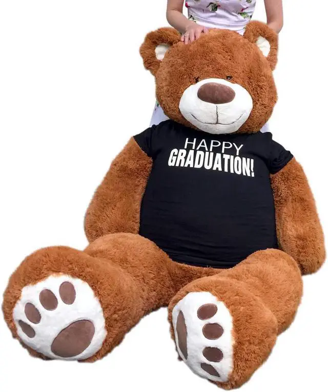 Alt view image 7 of 7 - Big Plush 5 Foot  Graduation Teddy Bear Soft, Cinnamon Color, T shirt says HAPPY GRADUATION