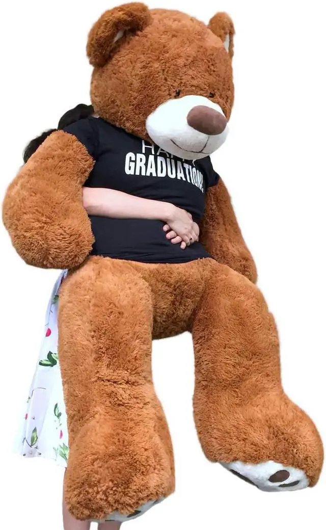 Alt view image 3 of 7 - Big Plush 5 Foot  Graduation Teddy Bear Soft, Cinnamon Color, T shirt says HAPPY GRADUATION