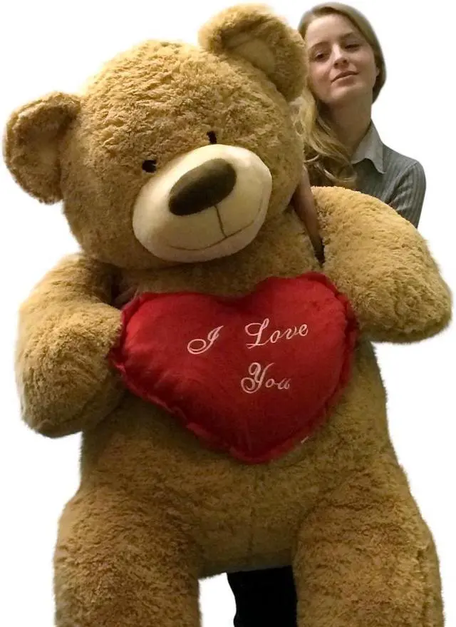 Alt view image 7 of 8 - I Love You Giant Teddy Bear 5 Foot Soft Tan 60 Inch, Holds Heart Pillow