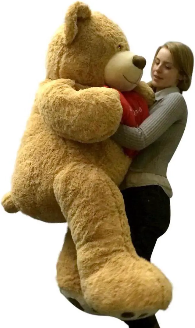 Alt view image 4 of 8 - I Love You Giant Teddy Bear 5 Foot Soft Tan 60 Inch, Holds Heart Pillow