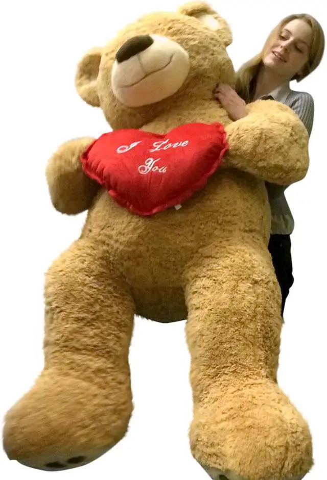 Alt view image 2 of 8 - I Love You Giant Teddy Bear 5 Foot Soft Tan 60 Inch, Holds Heart Pillow