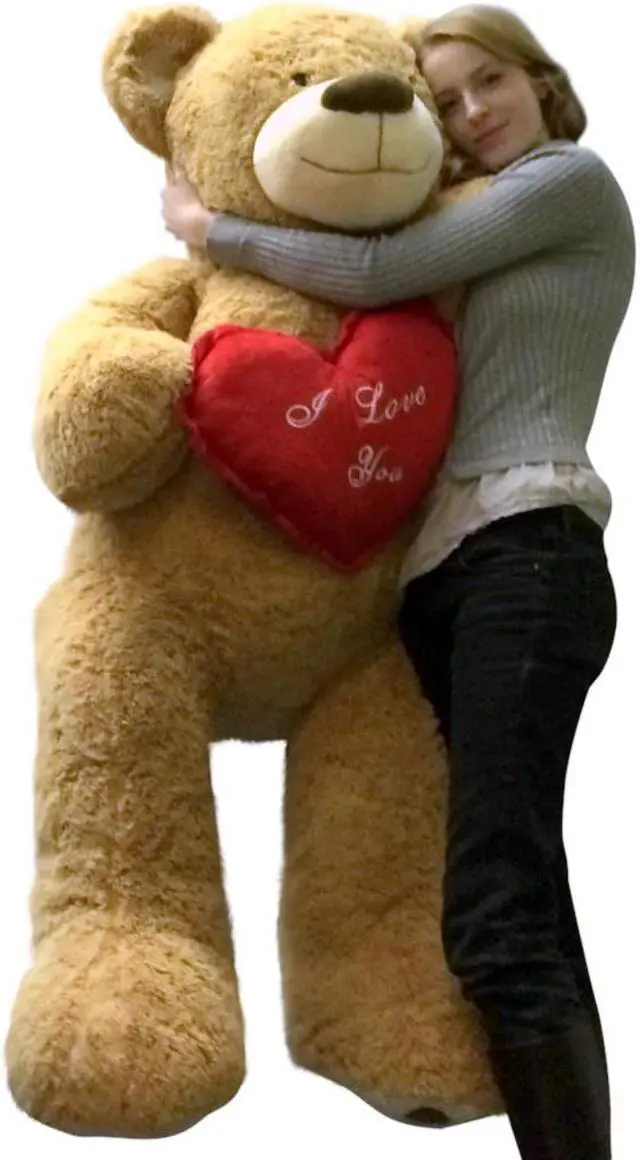 Alt view image 6 of 8 - I Love You Giant Teddy Bear 5 Foot Soft Tan 60 Inch, Holds Heart Pillow
