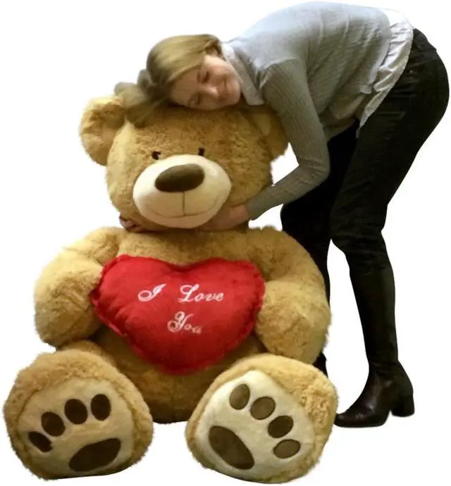 Alt view image 5 of 8 - I Love You Giant Teddy Bear 5 Foot Soft Tan 60 Inch, Holds Heart Pillow