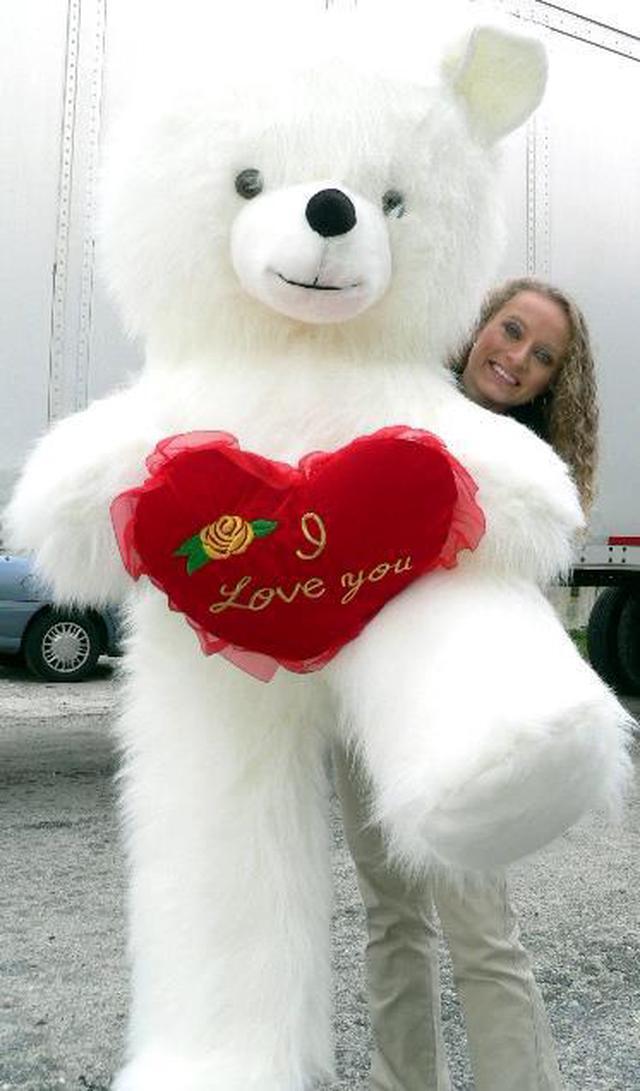 Alt view image 3 of 7 - 6 Foot Teddy Bear Giant White Teddybear With I Love You Heart Soft 72 Inch Made in USA