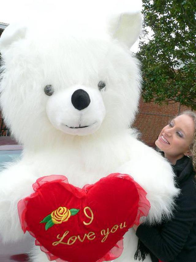 Alt view image 2 of 7 - 6 Foot Teddy Bear Giant White Teddybear With I Love You Heart Soft 72 Inch Made in USA