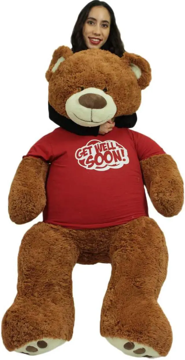 Alt view image 4 of 7 - Get Well Soon Giant Teddy Bear 5 ft Soft 60 Inch, Wears Removable T-shirt Get Well Soon, Cookie Dough Color
