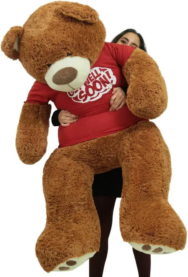 Alt view image 2 of 7 - Get Well Soon Giant Teddy Bear 5 ft Soft 60 Inch, Wears Removable T-shirt Get Well Soon, Cookie Dough Color