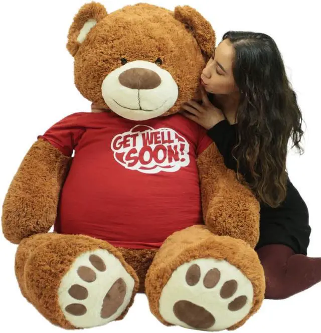 Alt view image 6 of 7 - Get Well Soon Giant Teddy Bear 5 ft Soft 60 Inch, Wears Removable T-shirt Get Well Soon, Cookie Dough Color