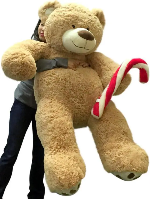 Alt view image 5 of 5 - Christmas Big Plush Giant Teddy Bear 5 Foot Tan Soft Holding Plush Candy Cane