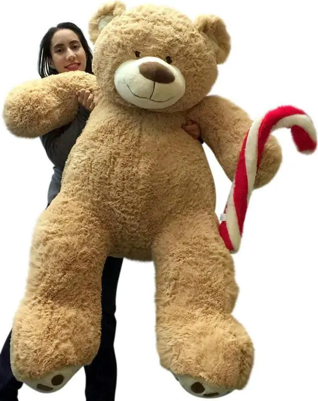 Alt view image 3 of 5 - Christmas Big Plush Giant Teddy Bear 5 Foot Tan Soft Holding Plush Candy Cane