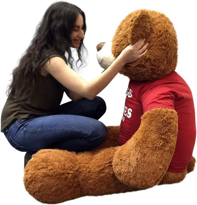 Alt view image 4 of 5 - Big Plush 5 Foot Giant Teddy Bear 60 Inches Soft Cinnamon Brown Color Wears HUGS AND KISSES T-shirt