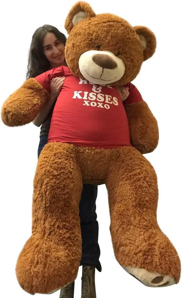 Alt view image 2 of 5 - Big Plush 5 Foot Giant Teddy Bear 60 Inches Soft Cinnamon Brown Color Wears HUGS AND KISSES T-shirt