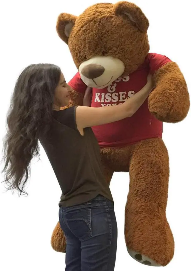 Alt view image 5 of 5 - Big Plush 5 Foot Giant Teddy Bear 60 Inches Soft Cinnamon Brown Color Wears HUGS AND KISSES T-shirt