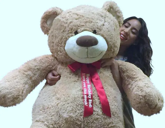 Alt view image 5 of 7 - Personalized Big Plush 5 Foot Giant Teddy Bear Customized with Your Text on Neck Ribbon