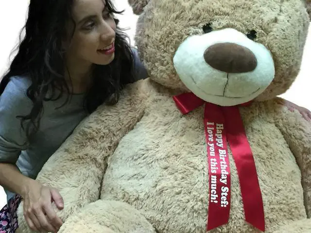 Alt view image 3 of 7 - Personalized Big Plush 5 Foot Giant Teddy Bear Customized with Your Text on Neck Ribbon
