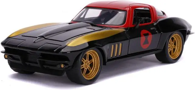 Alt view image 3 of 6 - 1966 Chevrolet Corvette with Black Widow Diecast Figurine "Avengers" "Marvel" Series 1/24 Diecast Model Car by Jada
