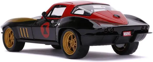 Alt view image 4 of 6 - 1966 Chevrolet Corvette with Black Widow Diecast Figurine "Avengers" "Marvel" Series 1/24 Diecast Model Car by Jada