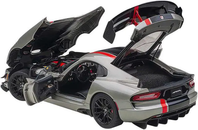 Alt view image 2 of 6 - 2017 Dodge Viper ACR Billet Silver Metallic with Black and Red Stripes 1/18 Model Car by Autoart