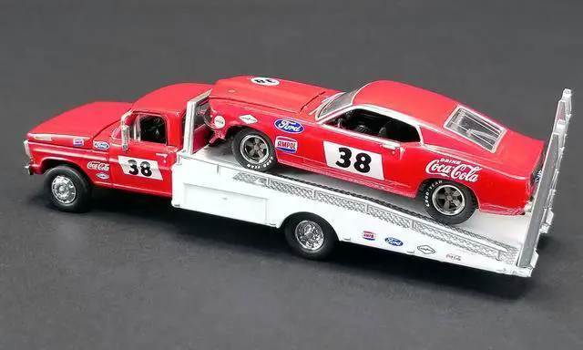 Alt view image 4 of 6 - Ford F-350 Ramp Truck #38 & 1969 Ford Mustang T/A #38 Coca-Cola Allan Moffat 1/64 Diecast Model Cars Greenlight for ACME