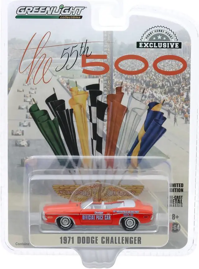 Alt view image 5 of 6 - 1971 Dodge Challenger Convertible Official Pace Car Orange "55th Indianapolis 500 Mile Race" "Hobby Exclusive" 1/64 Diecast Model Car by Greenlight
