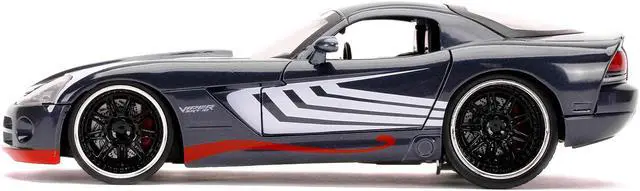 Alt view image 3 of 8 - 2008 Dodge Viper SRT10 Dark Gray with Venom Diecast Figurine "Spider-Man" "Marvel" Series 1/24 Diecast Model Car by Jada