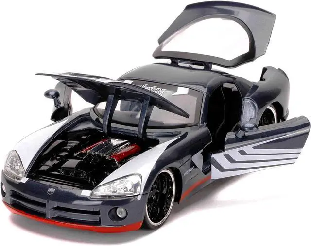 Alt view image 2 of 8 - 2008 Dodge Viper SRT10 Dark Gray with Venom Diecast Figurine "Spider-Man" "Marvel" Series 1/24 Diecast Model Car by Jada