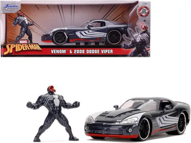 Main image of 2008 Dodge Viper SRT10 Dark Gray with Venom Diecast Figurine "Spider-Man" "Marvel" Series 1/24 Diecast Model Car by Jada