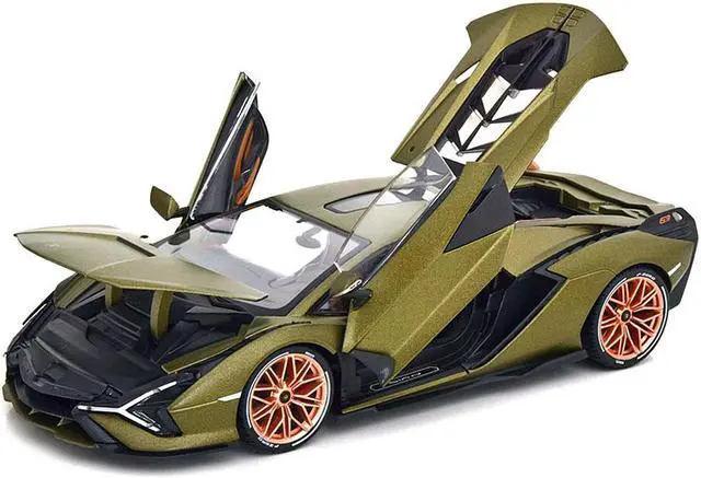 Alt view image 3 of 5 - Lamborghini Sian FKP 37 Matt Green Metallic with Copper Wheels 1/18 Diecast Model Car by Bburago