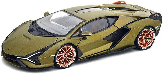 Alt view image 2 of 5 - Lamborghini Sian FKP 37 Matt Green Metallic with Copper Wheels 1/18 Diecast Model Car by Bburago