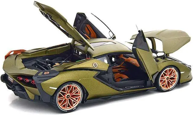 Alt view image 4 of 5 - Lamborghini Sian FKP 37 Matt Green Metallic with Copper Wheels 1/18 Diecast Model Car by Bburago