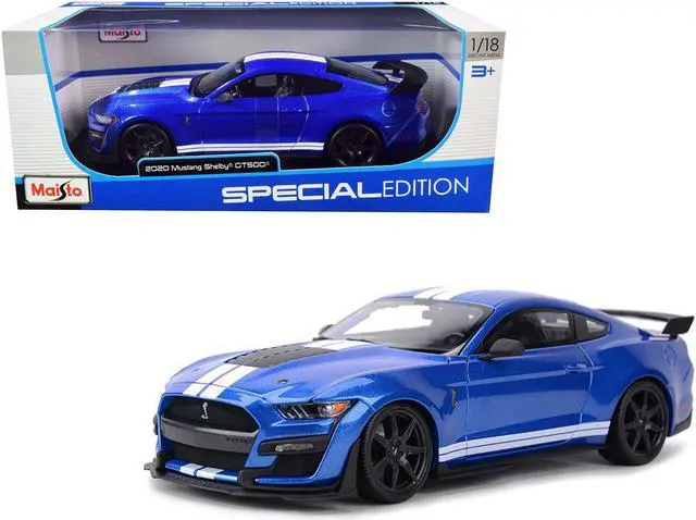 Main image of 2020 Ford Mustang Shelby GT500 Blue Metallic with White Stripes "Special Edition" 1/18 Diecast Model Car by Maisto