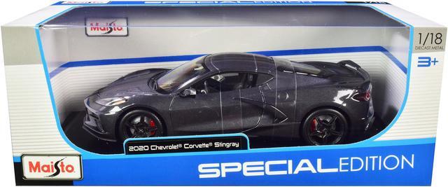 Alt view image 5 of 6 - 2020 Chevrolet Corvette Stingray C8 Dark Gray Metallic with Racing Stripes 1/18 Diecast Model Car by Maisto