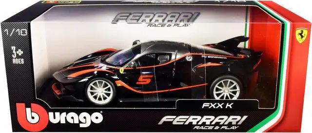 Alt view image 3 of 3 - Ferrari FXX-K #5 Fu Songyang Black with Gray Top and Orange Stripes 1/18 Diecast Model Car by Bburago