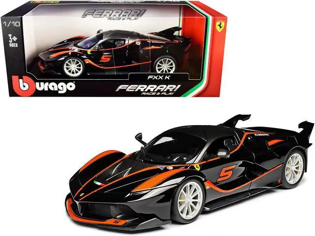 Main image of Ferrari FXX-K #5 Fu Songyang Black with Gray Top and Orange Stripes 1/18 Diecast Model Car by Bburago