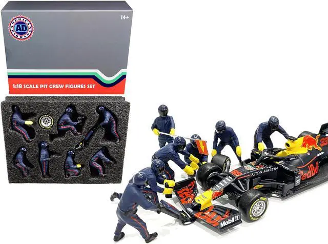 Main image of Formula One F1 Pit Crew 7 Figurine Set Team Blue for 1/18 Scale Models by American Diorama