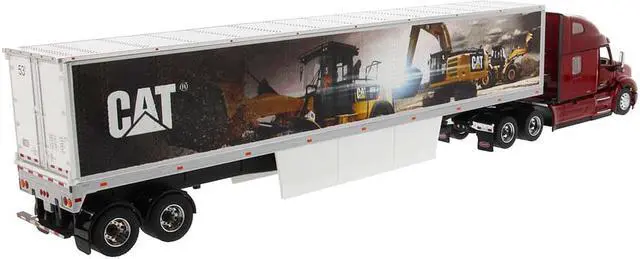 Alt view image 3 of 8 - Peterbilt 579 UltraLoft Truck Tractor Red with "CAT Caterpillar" Mural Dry Van Trailer "Transport Series" 1/50 Diecast Model by Diecast Masters