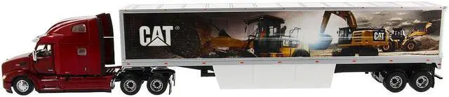 Alt view image 2 of 8 - Peterbilt 579 UltraLoft Truck Tractor Red with "CAT Caterpillar" Mural Dry Van Trailer "Transport Series" 1/50 Diecast Model by Diecast Masters