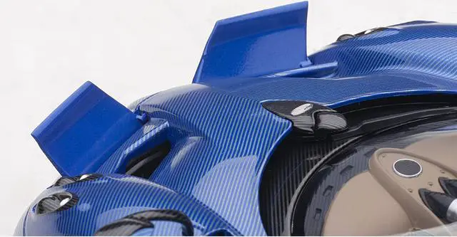 Alt view image 3 of 10 - Pagani Huayra Roadster Blue Tricolore Carbon Fiber with Black Top with Luggage Set 1/18 Model Car by Autoart