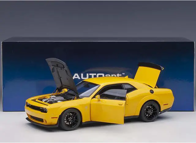 Alt view image 6 of 13 - Dodge Challenger SRT Hellcat Widebody Yellow Jacket with Satin Black Hood 1/18 Model Car by Autoart