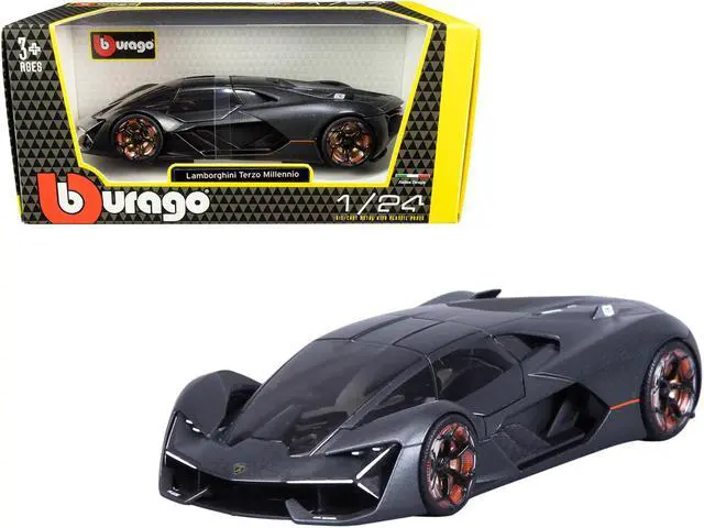 Main image of Lamborghini Terzo Millennio Dark Gray Metallic with Black Top and Carbon Accents 1/24 Diecast Model Car by Bburago